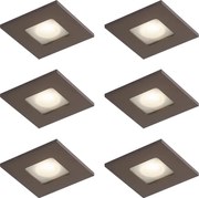 Sada 6 moderných zapustených bodových svetiel tmavý bronz štvorcové IP44 - Qure