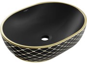 Mexen Viki, umývadlo na dosku 48x35x14 cm, čierna matná-zlatý vzor, 21054879