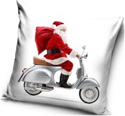 Vianočný vankúš Santa na Vespe - 40 x 40 cm