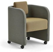 Kreslo COMFY, s kolieskami, vlnená tkanina, tyrkysová s oranžovou/zlatou