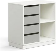 Úložná skrinka CASPER, 4 zásuvky, 2 priehradky, so soklom, biela/šedá