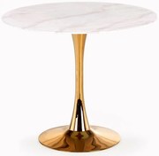 Stôl Casemiro 90 Sklo/Oceľ – Biely Marmur/Zlatá