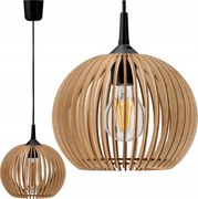 LED STROPNÁ ZÁVESNÁ LAMPA, DREVENÁ, 1xE27 + KLIP PRE JEDNODUCHÚ MONTÁŽ