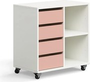 Úložná skriňa CASPER, 4 zásuvky, 2 priehradky, biela, tmavoružová