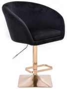 LuxuryForm DESIGN Barová stolička VENICE VELUR na zlatej hranatej podstave - čierna