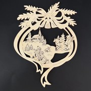 AMADEA Drevená ozdoba deti na saniach v mašli 20 cm