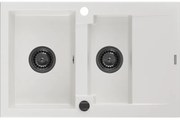 Mexen Gaspar, granitový drez 737x475x177 mm, 1,5-komorový, biela s čiernym sifónom, 6507731505-20-B