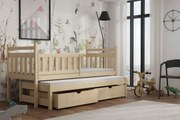 Detská posteľ z masívu borovice PROKOP s prístelkou a šuplíkmi - 200x90 cm - PRÍRODNÁ BOROVICA