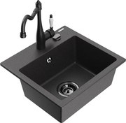 Mexen Milo granitový jednokomorový drez s kuchynskou batériou Carla, Čierna škvrnitá - 6505-76-670700-70-B