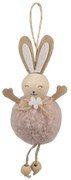Ružový plyšový závesný veľkonočný zajačik s kytičkou Magiccal - 7*4*15 cm