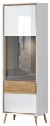 Vitrína Vida-V1S lakované pacific walnut/crystal white