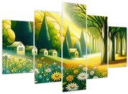 Obraz - Dedina v žlto-zelenej (150x105 cm)