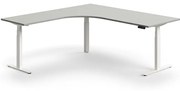 Výškovo nastaviteľný stôl QBUS, rohový, 2000x2000 mm, biely rám, svetlošedá