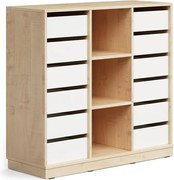 Úložná skrinka CASPER, 12 zásuviek, 3 priehradky, so soklom, breza/biela