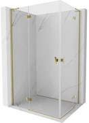 Mexen Mist-H L Duo, 2-krídlový sprchový kút 75 x 70 cm, číre sklo, zlatý lesklý profil, 8A5L-075L-070P-50-00