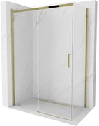 Mexen Omega, sprchovací kút s posuvnými dverami 130 (dvere) x 70 (stena) cm, 8mm sklo, zlatý profil-číre sklo, 825-130-070-50-00