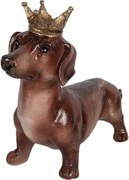 Hnedá dekorácia jazvečík s korunkou Dachshund - 35*14*28 cm