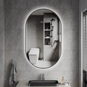 Erga Freya, oválne LED zrkadlo 60x100cm v čiernom kovovom ráme, 3 farby svetla, zadné osvetlenie, vyhrievacia podložka proti zapareniu, ERG-V01-FREYA-6010-BK