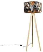 Stojaca lampa trojnožka prírodná s kvetinovým tienidlom 50 cm - Tripod Classic