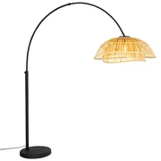 Orientálna oblúková lampa čierna s prírodným bambusom - Pua