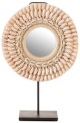 Stolný okrúhle zrkadlo v ráme z mušličiek - Ø 25 * 12 * 41 cm