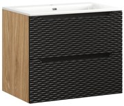 Závěsná skříňka Ocean se zápustným umyvadlem 70 cm černá/dub olejovaný