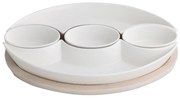 Sada 5 bielych servírovacích misiek z porcelánu na bambusovom podnose Brandani Plait
