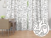 Biante Bavlnený záves Sandra SA-570 Abstraktné tváre na bielom 150x140 cm