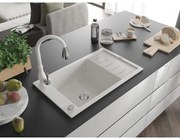 Mexen Elias, 1-komorový granitový drez 795x480x200 mm a drezová batéria Savita, biela, 6511-20-672601-20