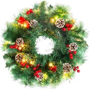 Veniec MagicHome Vianoce, prírodný, so šiškami, 20x LED, teplá biela, 3xAA, 8 funkcií, 30 cm