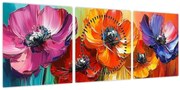Obraz - Päť pestrofarebných kvetov (s hodinami) (90x30 cm)