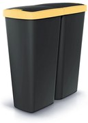 Odpadkový kôš DUO čierny, 50 l, žltá / čierna