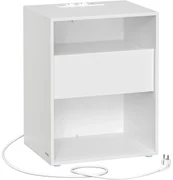 Nočný stolík s funkciou nabíjania, Montáž bez náradia, Príručný stolík s USB, biely