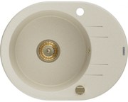 Mexen Kevin, granitový drez 586x458x190 mm, 1-komorový, béžová so zlatým sifónom, 6517581005-69-G