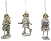 3ks dekorácia závesná ozdoba dievča s darčekom, stromčekom, na korčuliach - 6*4*12 cm