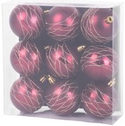 Gule MagicHome Vianoce, 9 ks, bordové, matné, s dekoráciou, na vianočný stromček, 6 cm