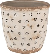 Béžový keramický obal na kvetináč so srdiečkami Hearti M - Ø 14*13 cm