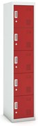 Šatníková skrinka S3 s úložnými boxami, 5 boxov, 1800 x 380 x 450 mm, demont, cylindrický zámok, sivá/červená
