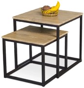 Set 2 ks odkládacích stolků, MDF, dekor divoký dub, kov, černý lak