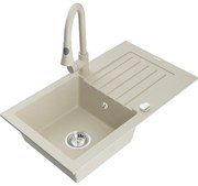 Mexen Pablo, 1-komorový granitový drez 752x436x161 mm a drezová batéria Elia, béžová, 6510-69-670101-69