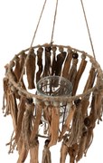 Sklenený závesný svietnik s povrázky a drievkami Ethno - Ø 25 * 87cm
