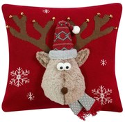 Červený vianočný dekoračný vankúš sob Rudolf - 40*40*7cm