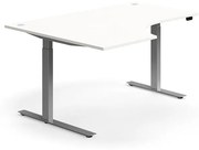 Výškovo nastaviteľný stôl FLEXUS, rohový, 1600x1200 mm, strieborný rám, biela