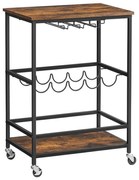 Servírovací stolík na fľaše a poháre MARGE hnedá/čierna