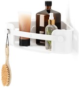 Rohová biela kúpeľňová polička z recyklovaného plastu bez vŕtania Flex – Umbra