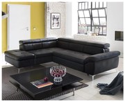 Rozkladacia kožená rohová sedacia súprava SALERNO II ľavá čierna