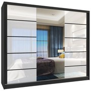 Šatníková skriňa 232 cm Belini čierny mat / biely lesk s posuvnými dverami zrkadlom a zásuvkami  MGB SZP8/0/B/2W1L/KLP