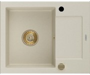 Mexen Enzo granitový jednokomorový drez s odkvapkávačom 576 x 465 mm, Béžová, Sifón Zlatá - 6506571005-69-G