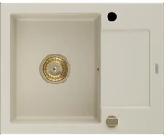 Mexen Enzo granitový jednokomorový drez s odkvapkávačom 576 x 465 mm, Béžová, Sifón Zlatá - 6506571005-69-G
