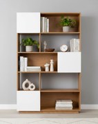 Knižnica Nevada, prírodný dub s bielymi dvierkami, 110 cm (BS02)